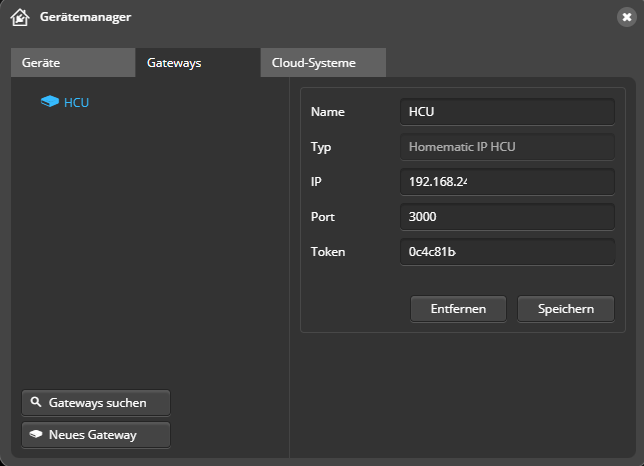 Einstellungen HCU als Gateway